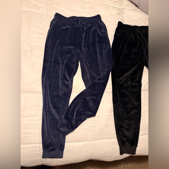Two Pair of Velvet Jogger Pants Navy and Black XL - Picture 2 of 8
